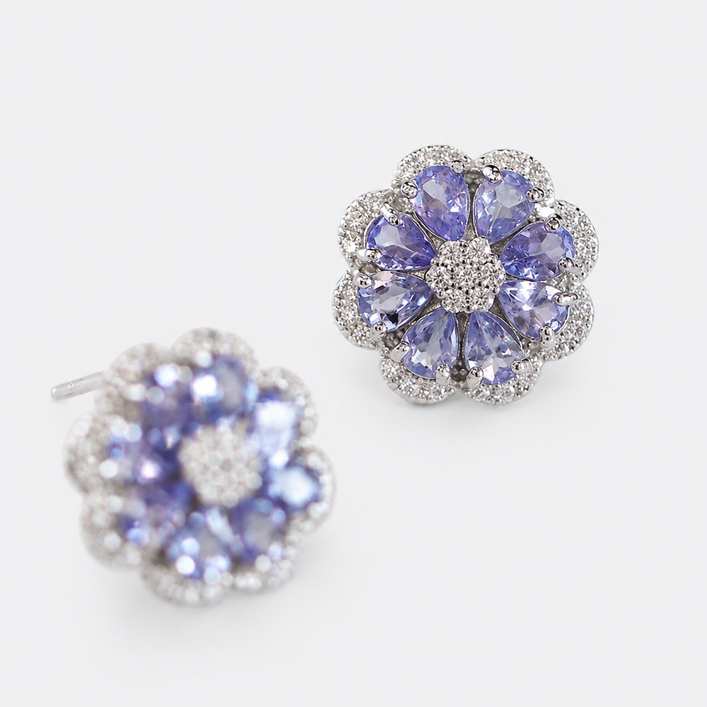 Tanzanite Stone Flower Ear Studs