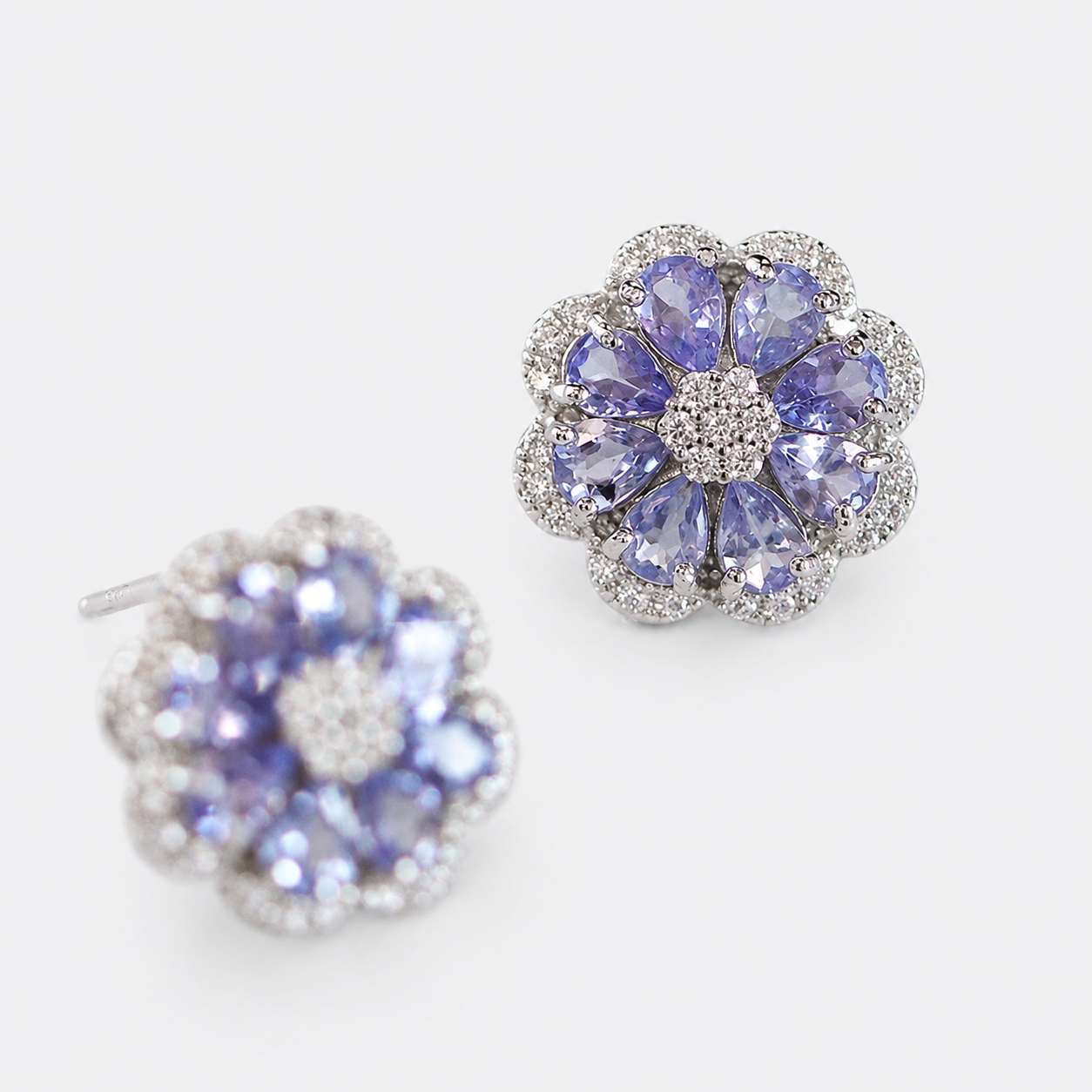 Tanzanite Stone Flower Ear Studs