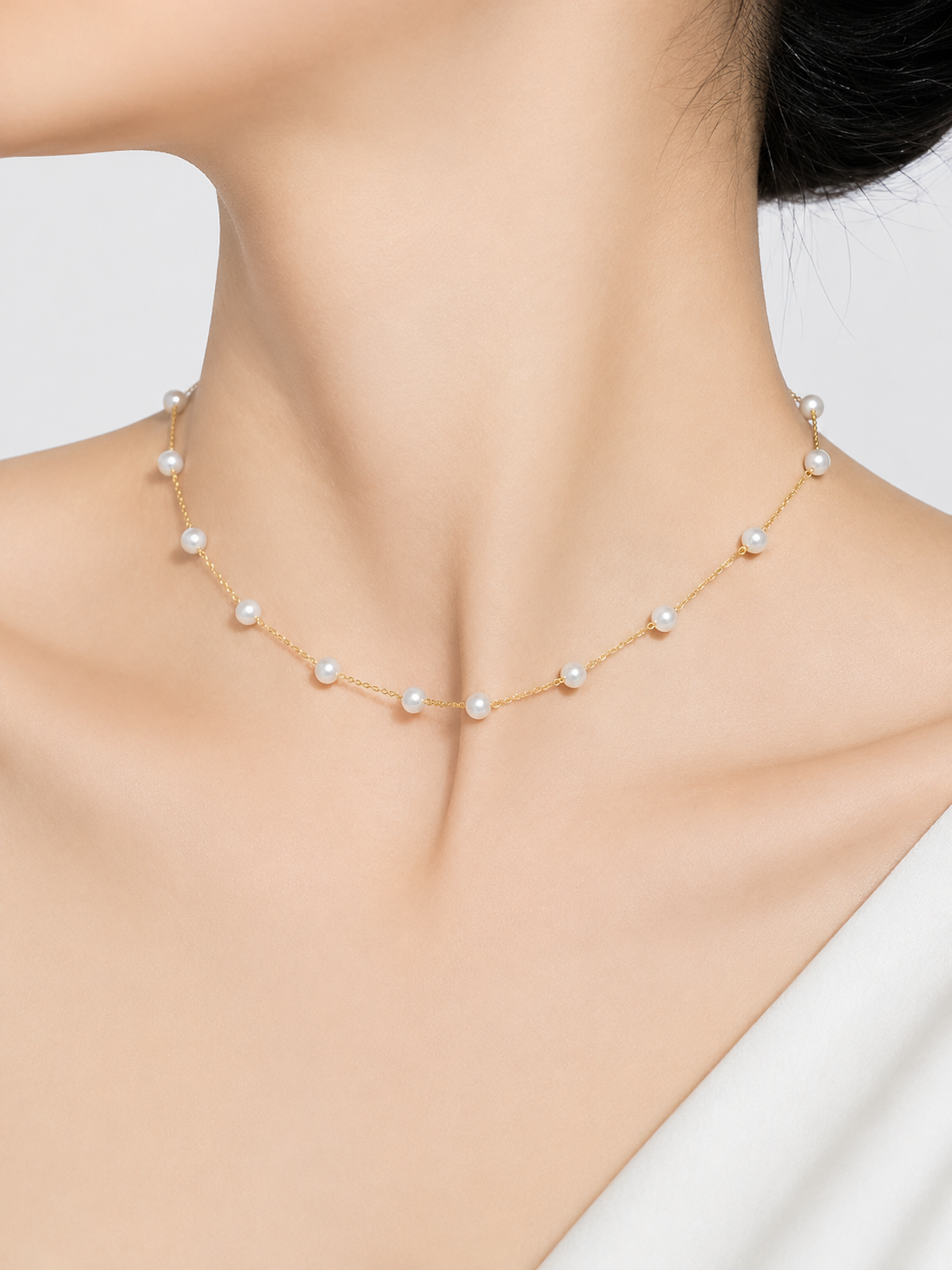 Floating Pearl Fine Chain Necklace
