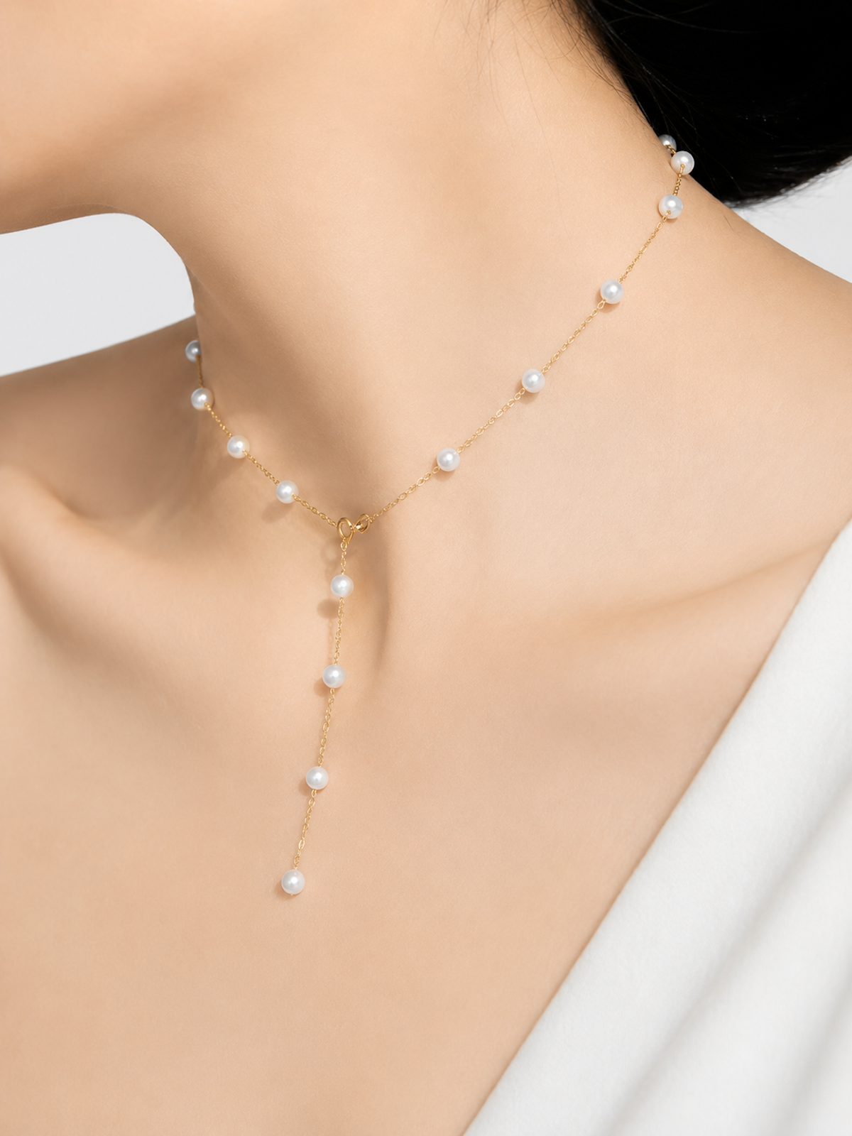 Floating Pearl Fine Chain Necklace