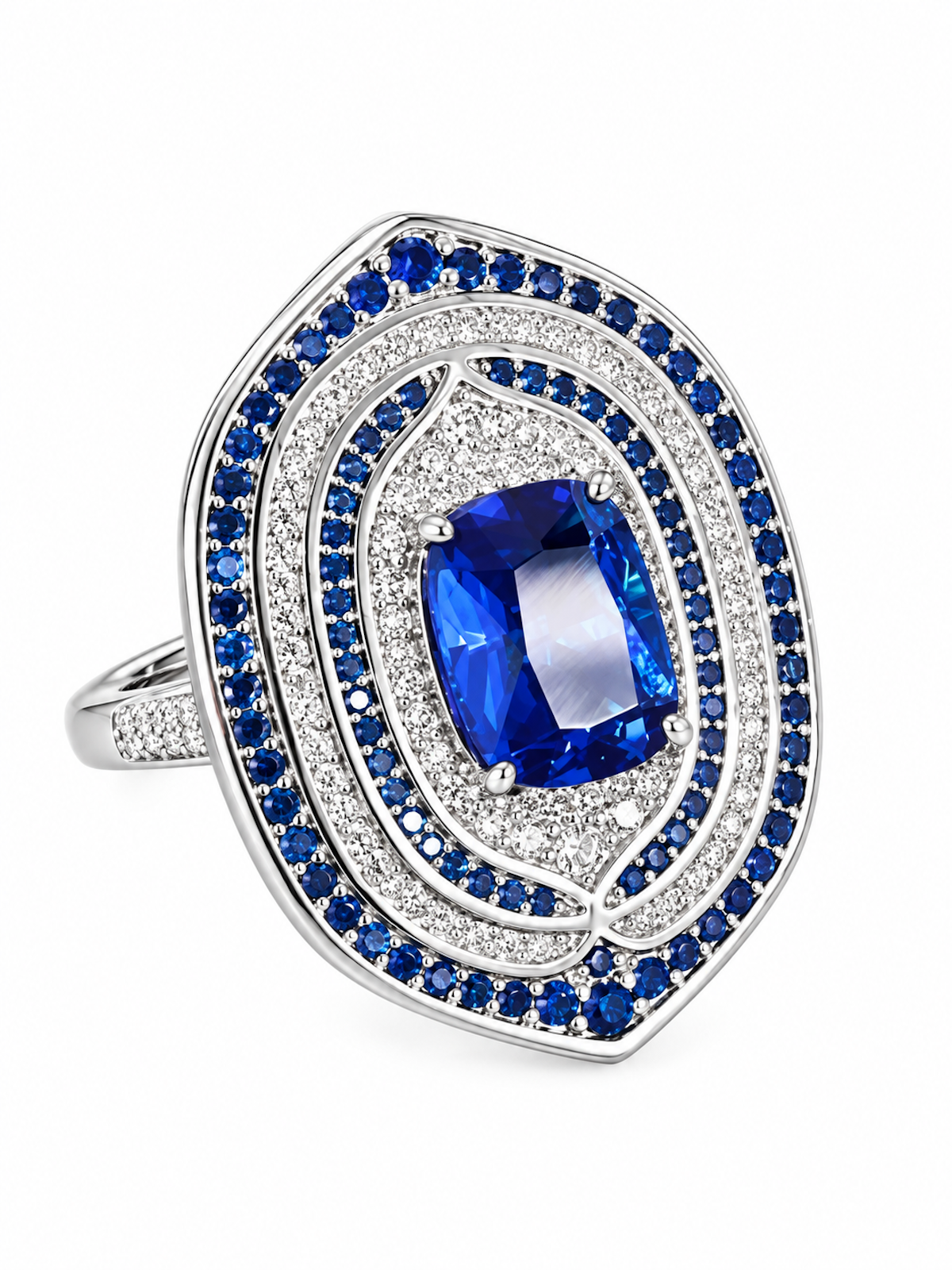 Royal Sapphire Halo Crystal Dress Ring