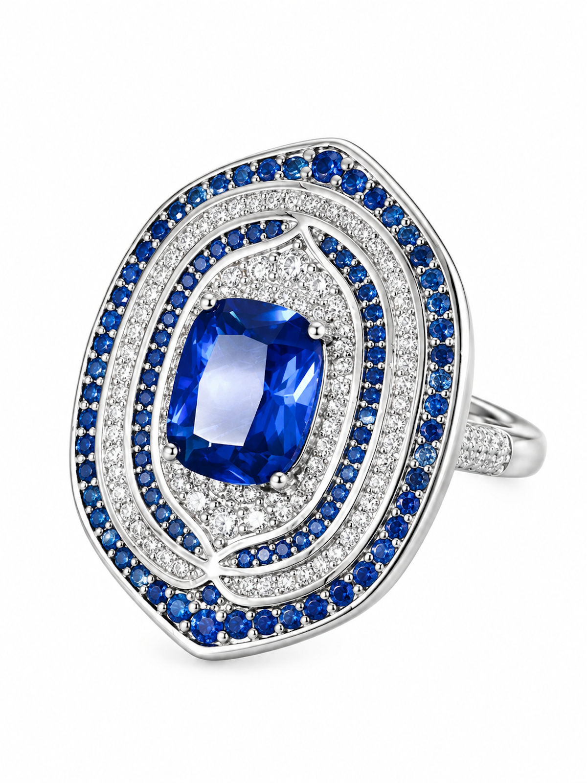Royal Sapphire Halo Crystal Dress Ring