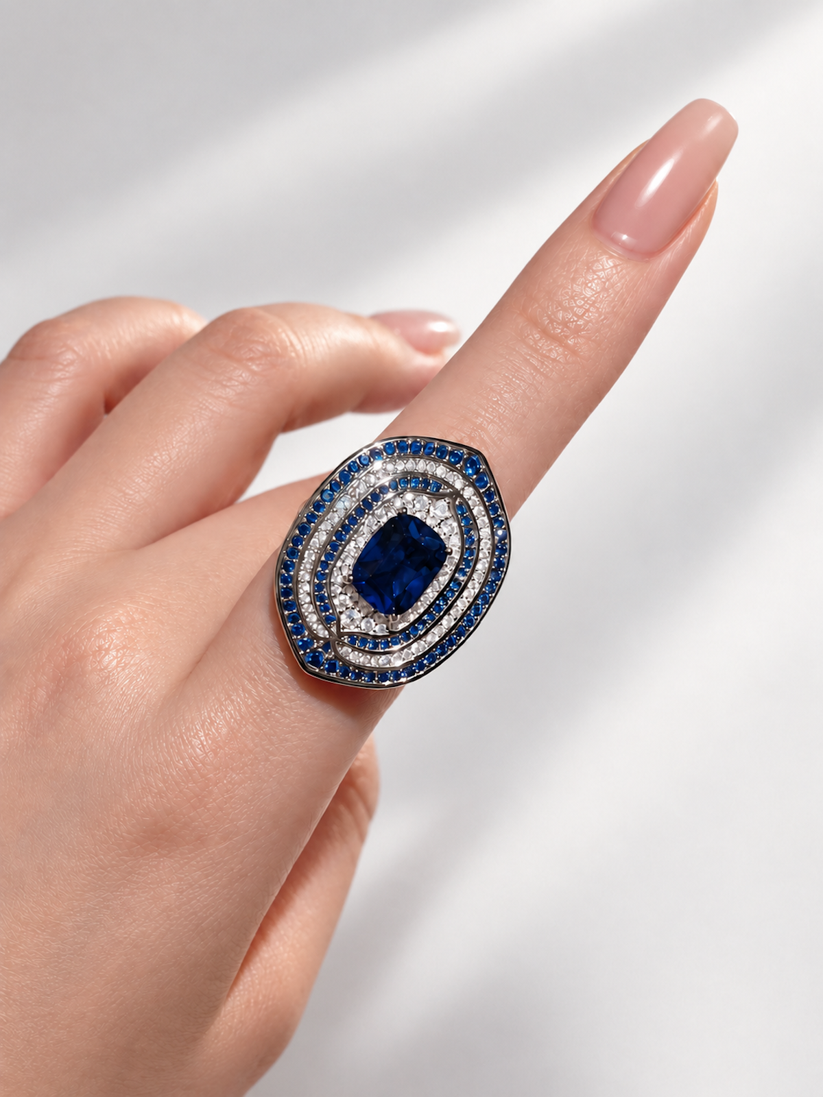Royal Sapphire Halo Crystal Dress Ring
