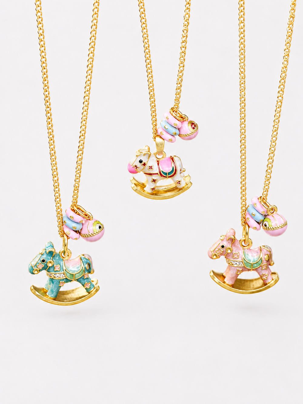 Enchanted Enamel Rocking Horse Charm Necklace