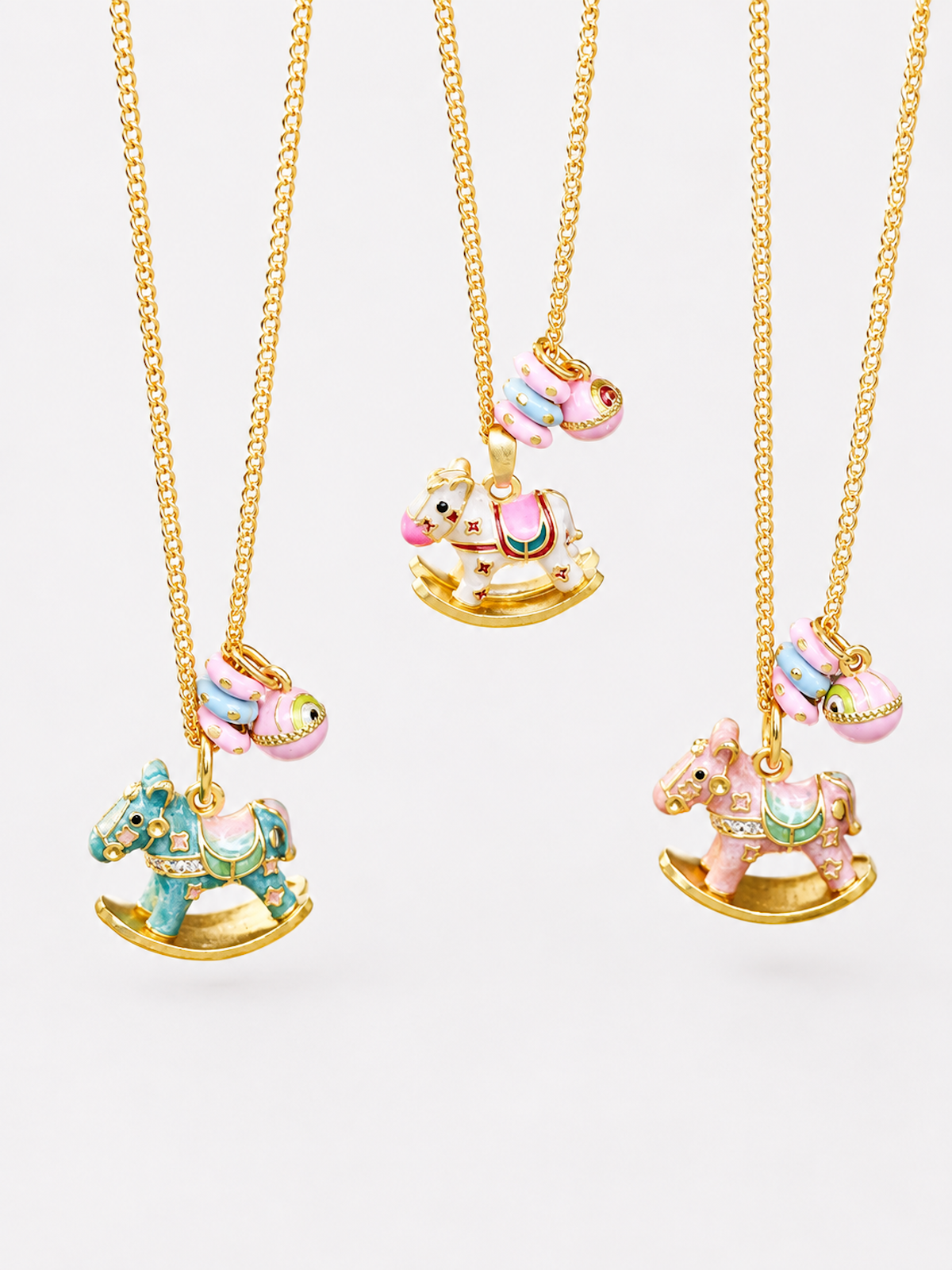 Enchanted Enamel Rocking Horse Charm Necklace
