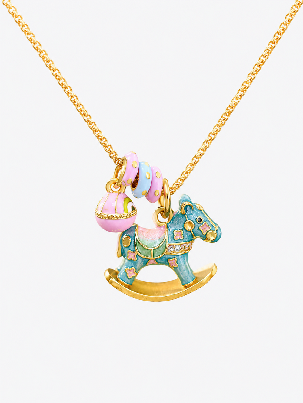 Enchanted Enamel Rocking Horse Charm Necklace