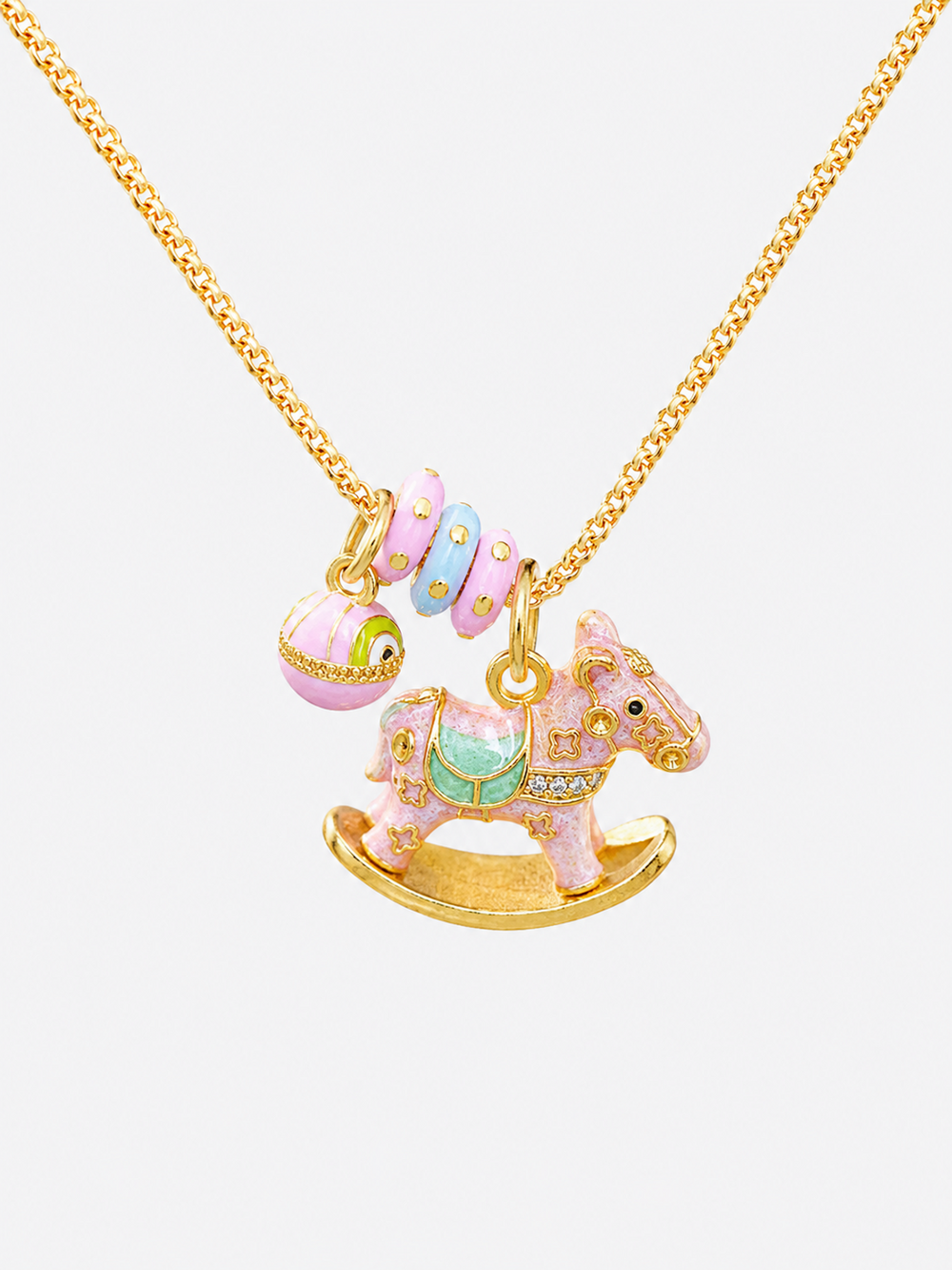 Enchanted Enamel Rocking Horse Charm Necklace