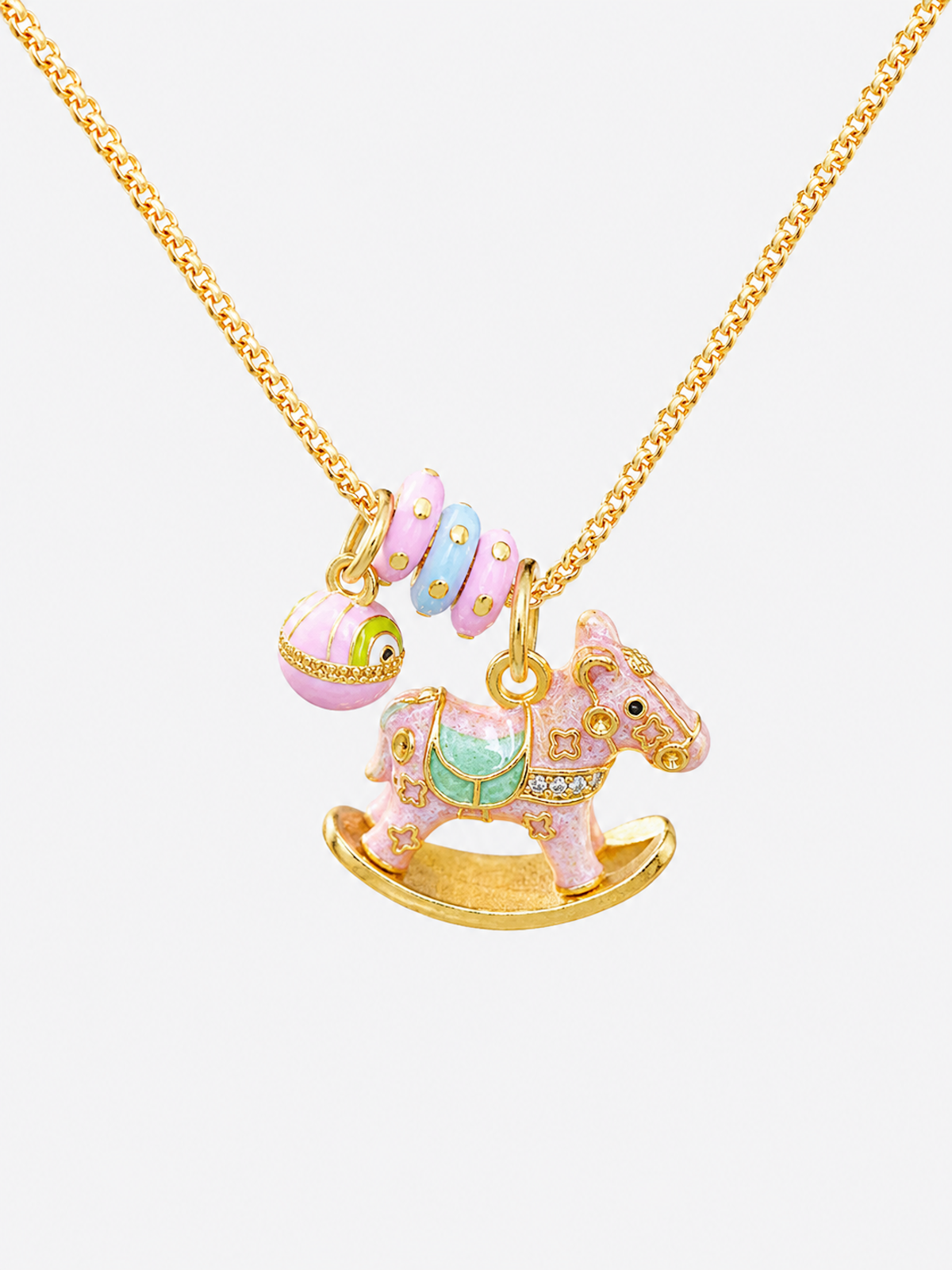 Enchanted Enamel Rocking Horse Charm Necklace