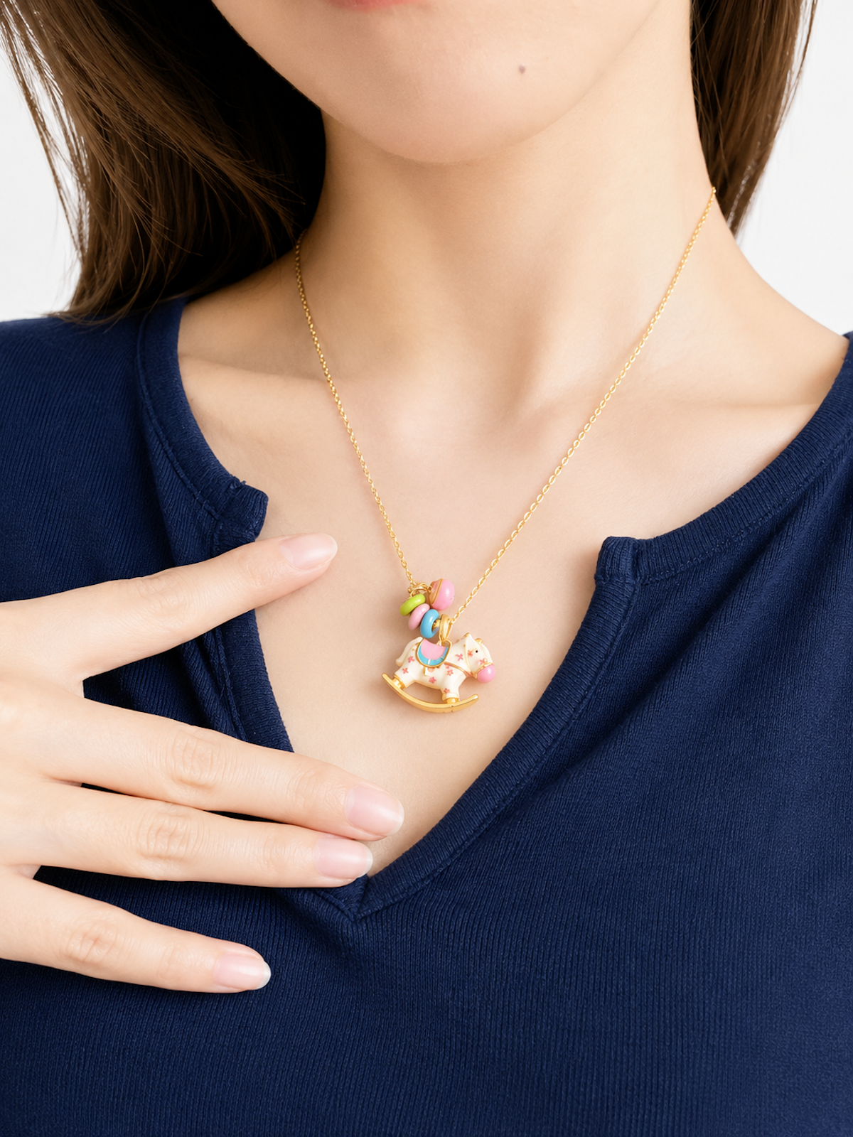 Enchanted Enamel Rocking Horse Charm Necklace