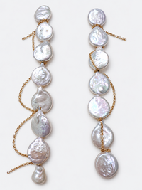Luminous Baroque Pearl Coin Beads Bracelet with irregular freshwater baroque pearls and delicate golden chain details.
