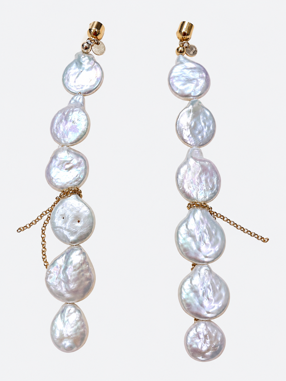 Luminous Baroque Pearl Coin Beads Bracelet with irregular freshwater baroque pearls and delicate golden chain details.
