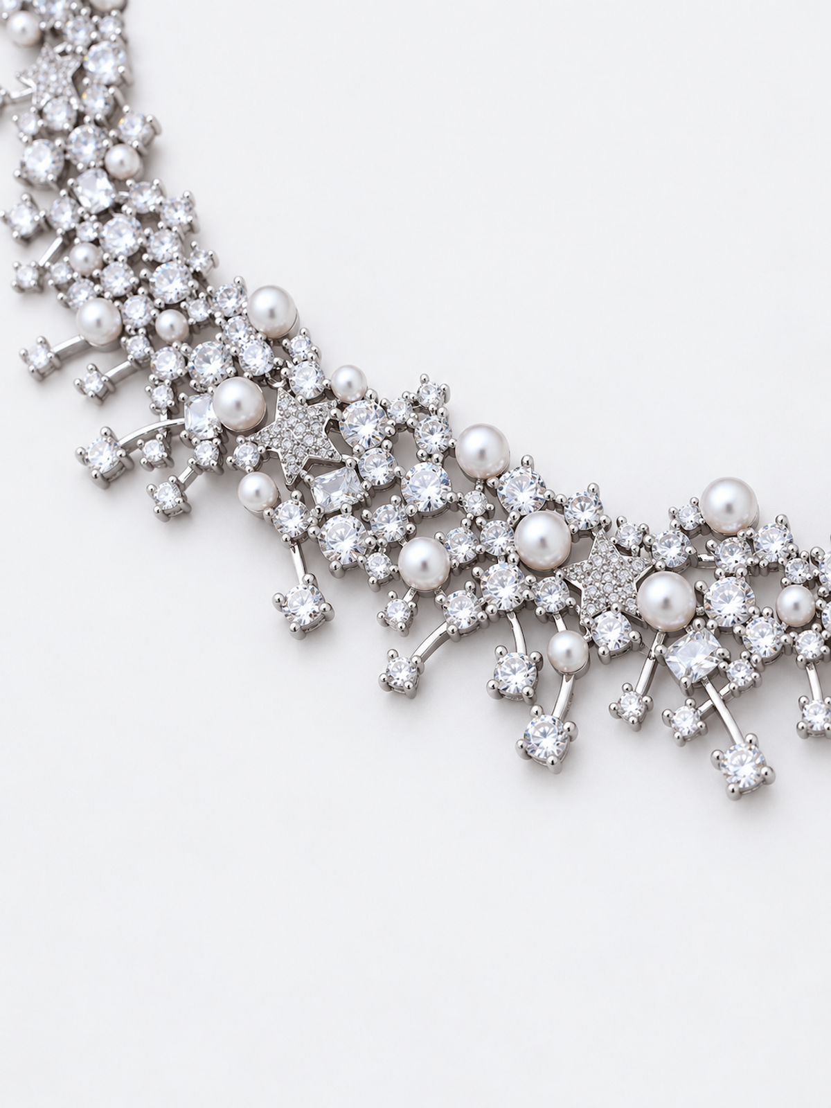 Starlight Pearl Bridal Jewelry Set featuring a matching necklace and earrings with luminous pearls and sparkling premium-grade zirconia accents.
