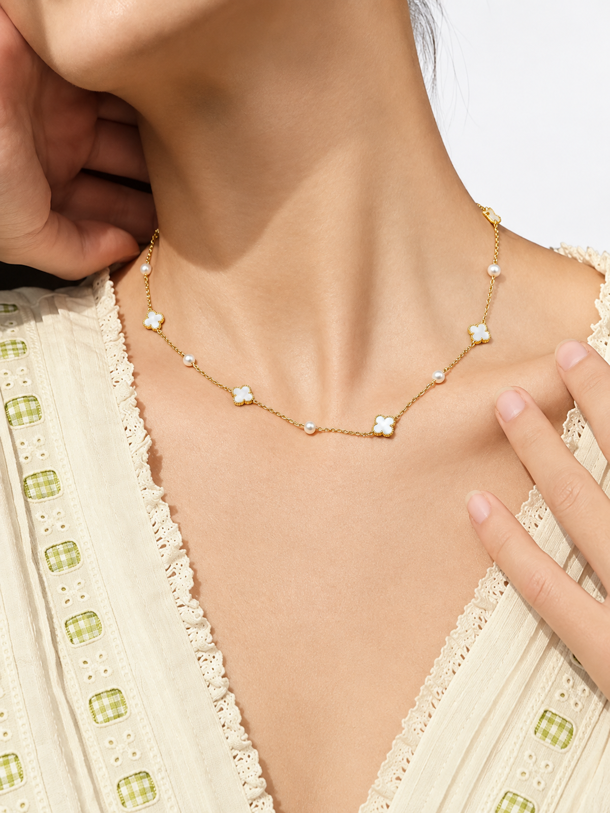 Petite Clover & Pearl Charm Necklace
