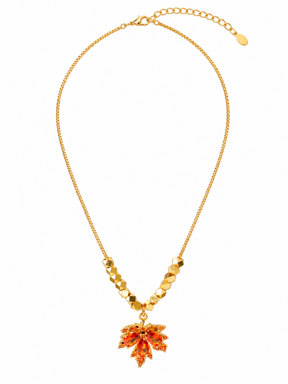 Fiery Orange Crystal Maple Leaf Necklace