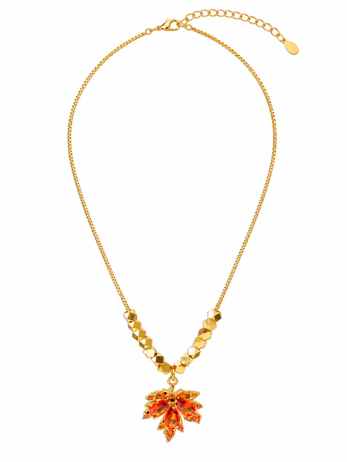 Fiery Orange Crystal Maple Leaf Necklace