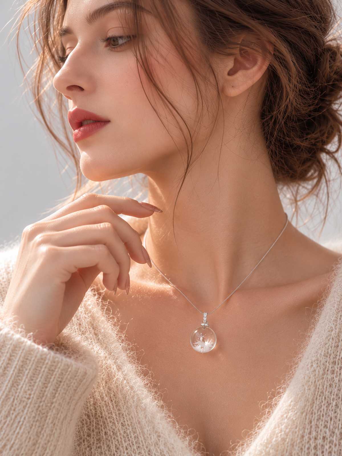 Clear Quartz Reindeer Necklace featuring a genuine clear quartz crystal pendant with a delicate reindeer motif suspended from a sterling silver chain.