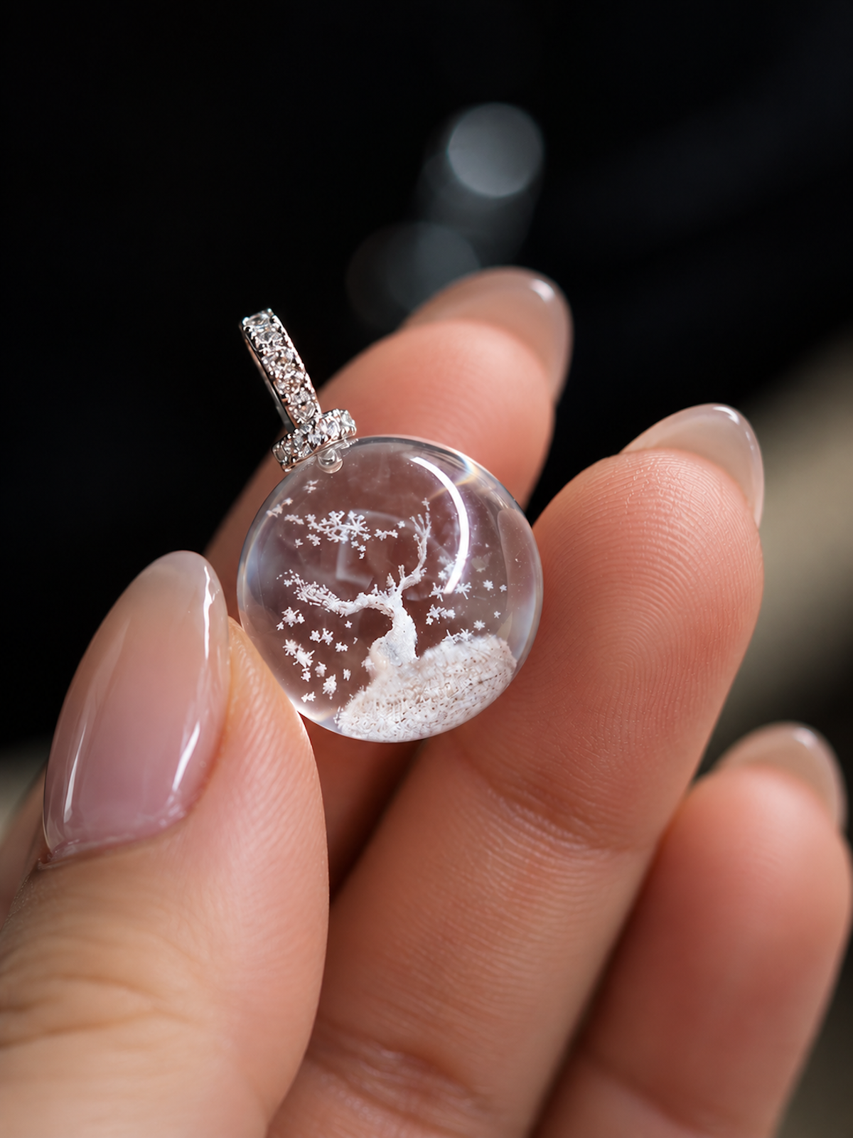 Clear Quartz Reindeer Necklace featuring a genuine clear quartz crystal pendant with a delicate reindeer motif suspended from a sterling silver chain.
