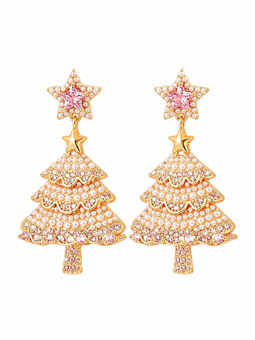 Pink Pearl Christmas Tree Earrings