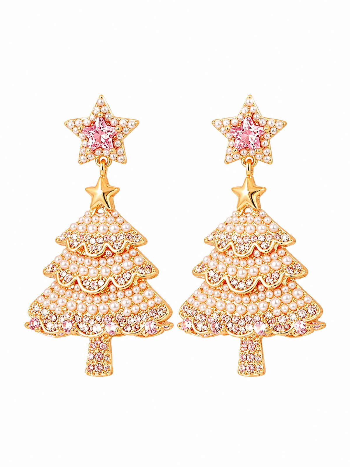 Pink Pearl Christmas Tree Earrings