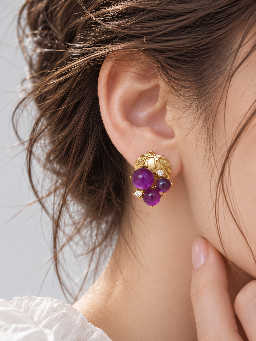 Delicate Amethyst Grape Ear Studs