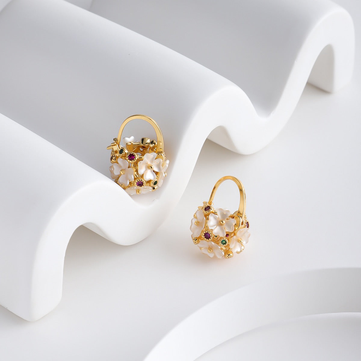 Romantic Flower Basket Hoop Earrings