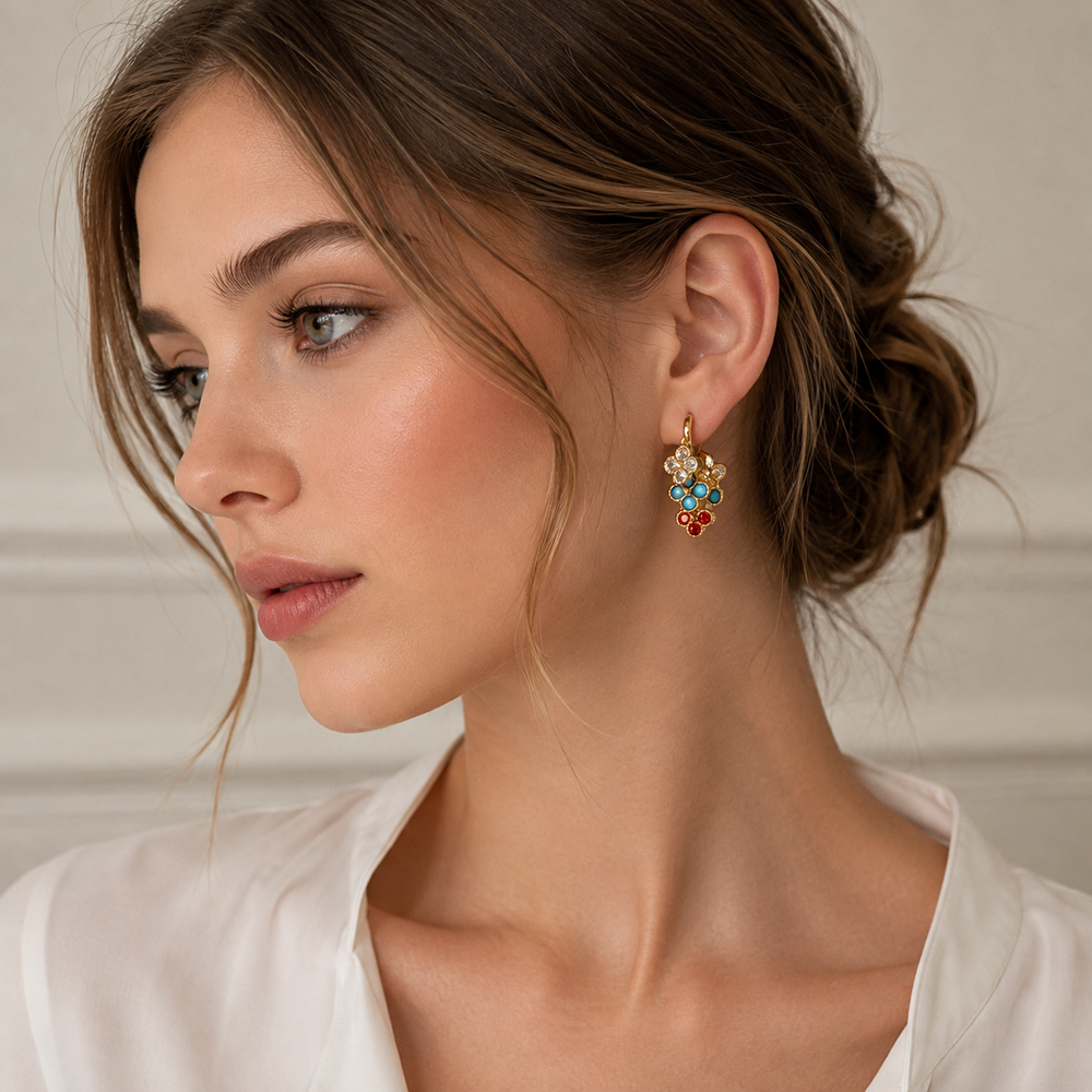 Rainbow Four-Leaf Lucky Flower Stone Drop Earrings