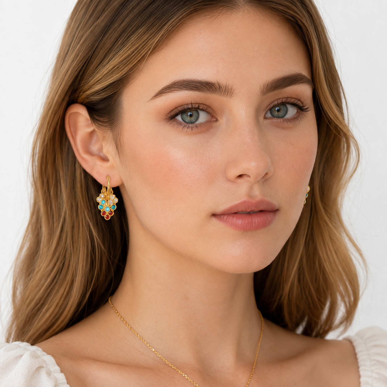 Rainbow Four-Leaf Lucky Flower Stone Drop Earrings