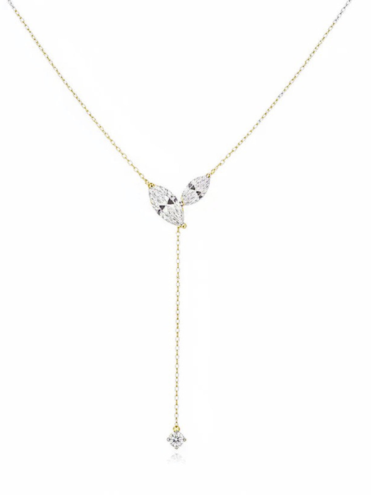 Poetic Three Petal Moissanite Flower Necklace with an asymmetric three-petal design and delicate cascading detail.
