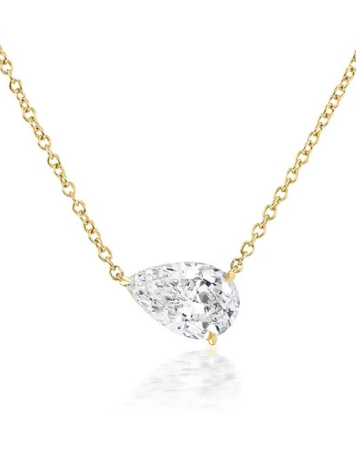 3CT pear cut moissanite solitaire necklace in 925 sterling silver with a delicate chain and minimalist setting.