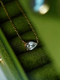 3CT pear cut moissanite solitaire necklace in 925 sterling silver with a delicate chain and minimalist setting.