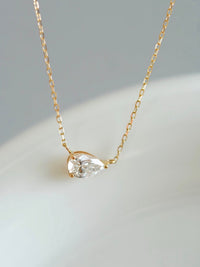 3CT pear cut moissanite solitaire necklace in 925 sterling silver with a delicate chain and minimalist setting.