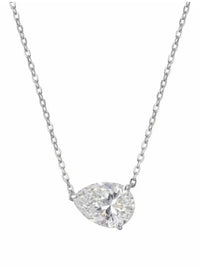 3CT pear cut moissanite solitaire necklace in 925 sterling silver with a delicate chain and minimalist setting.