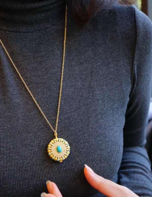 Tibetan Turquoise Gau Prayer Box Pendant Necklace