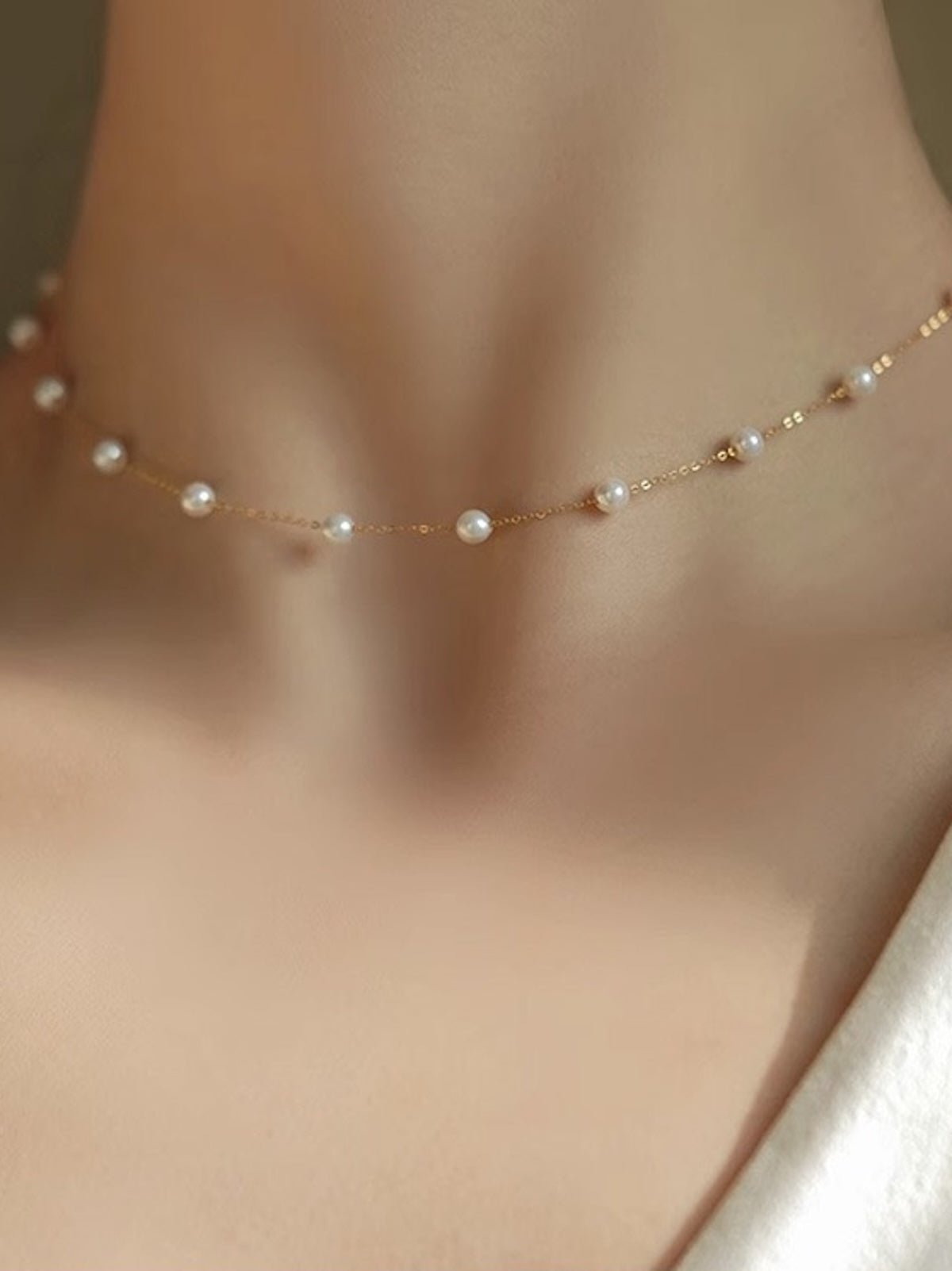 Floating Pearl Fine Chain Necklace