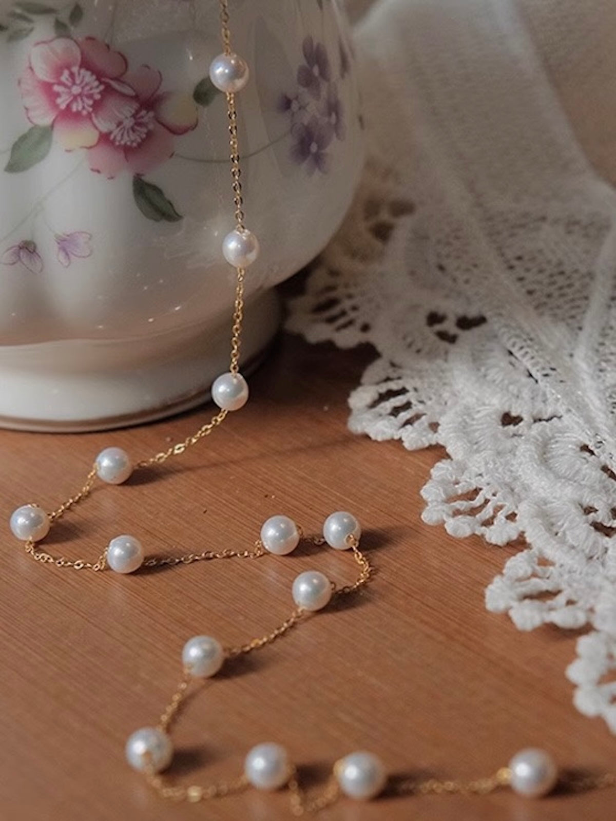 Floating Pearl Fine Chain Necklace