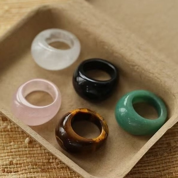 Minimalist Bold Look Ring-Tiger Eye Stone & White Jade
