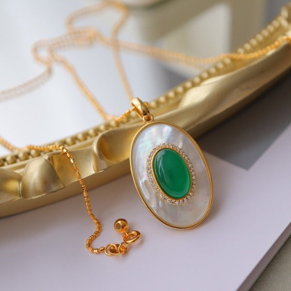 Royal Green Onyx MOP Oval Pendant - Pendant Only