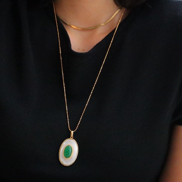 Royal Green Onyx MOP Oval Pendant - Pendant Only