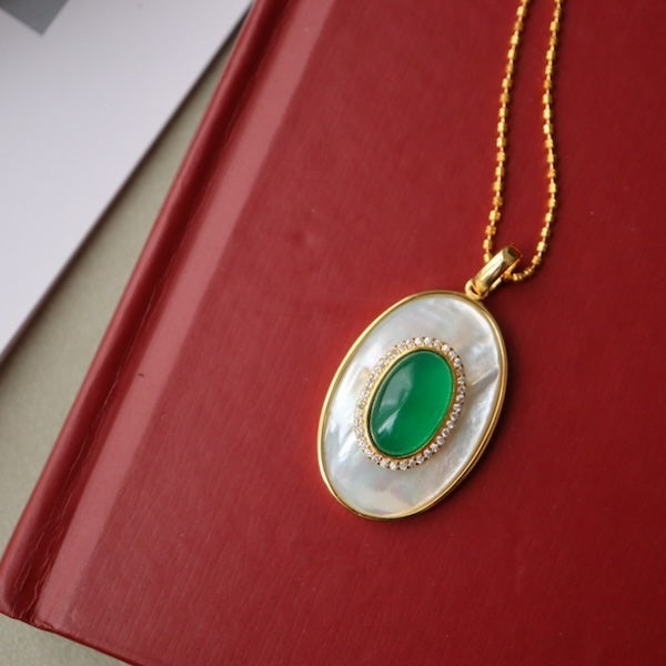 Royal Green Onyx MOP Oval Pendant - Pendant Only