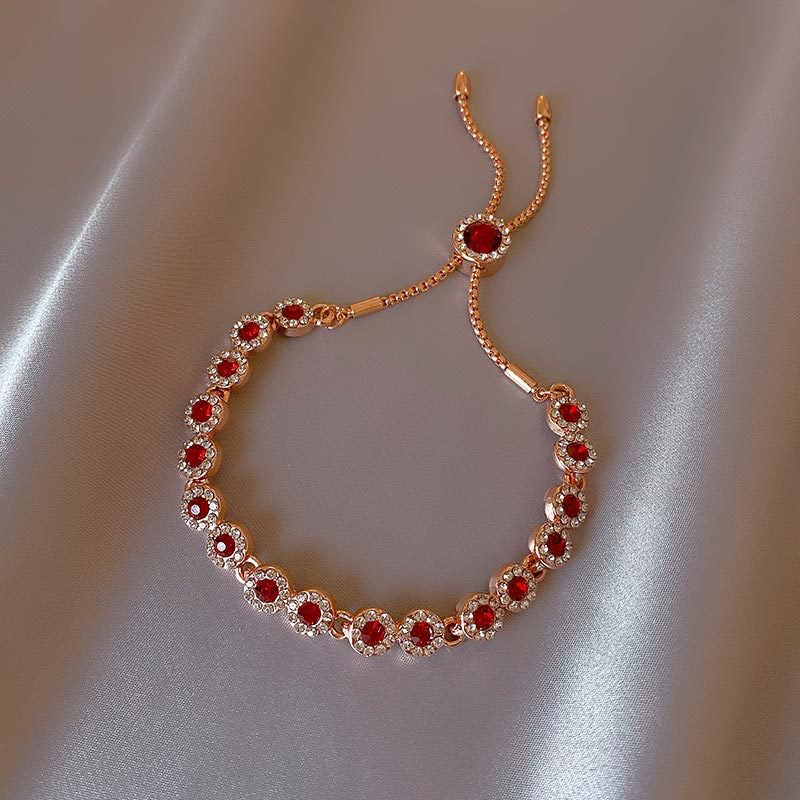 Rose Gold Plated Red Crystal Adjustable Chain Bracelet

