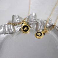 Black Enamel Rose Pendant Necklace