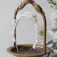 Romantic silver mesh bridal headband-ceramic flowers