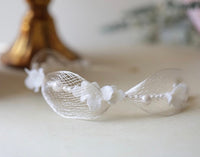 Romantic silver mesh bridal headband-ceramic flowers