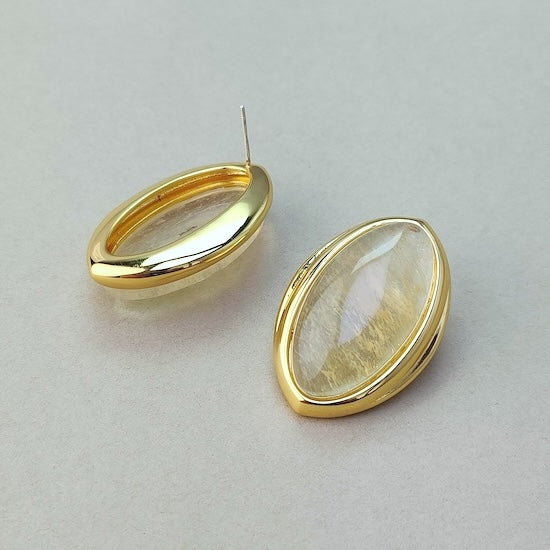 Bold Minimalist Gold Rutilated Quartz Earrings