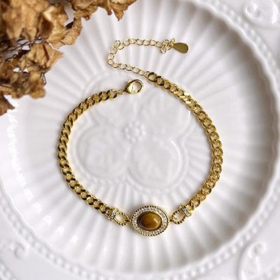 Chain Bracelet With Tiger Eye Stone