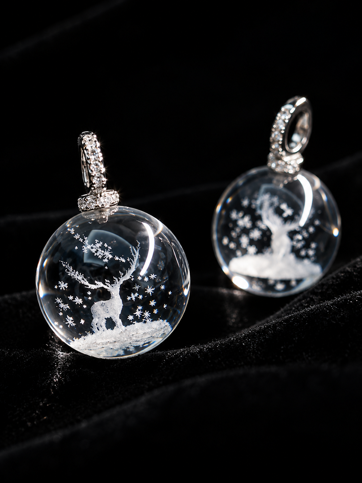 Clear Quartz Reindeer Necklace featuring a genuine clear quartz crystal pendant with a delicate reindeer motif suspended from a sterling silver chain.