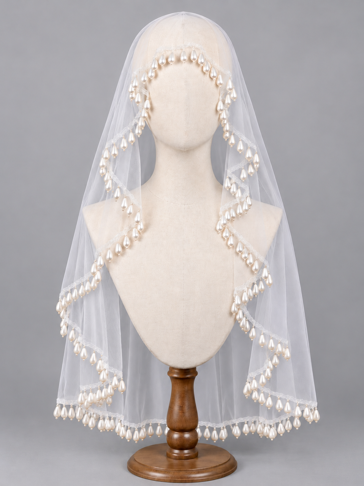 Romantic Teardrop Pearl Fringe Bridal Wedding Veil
