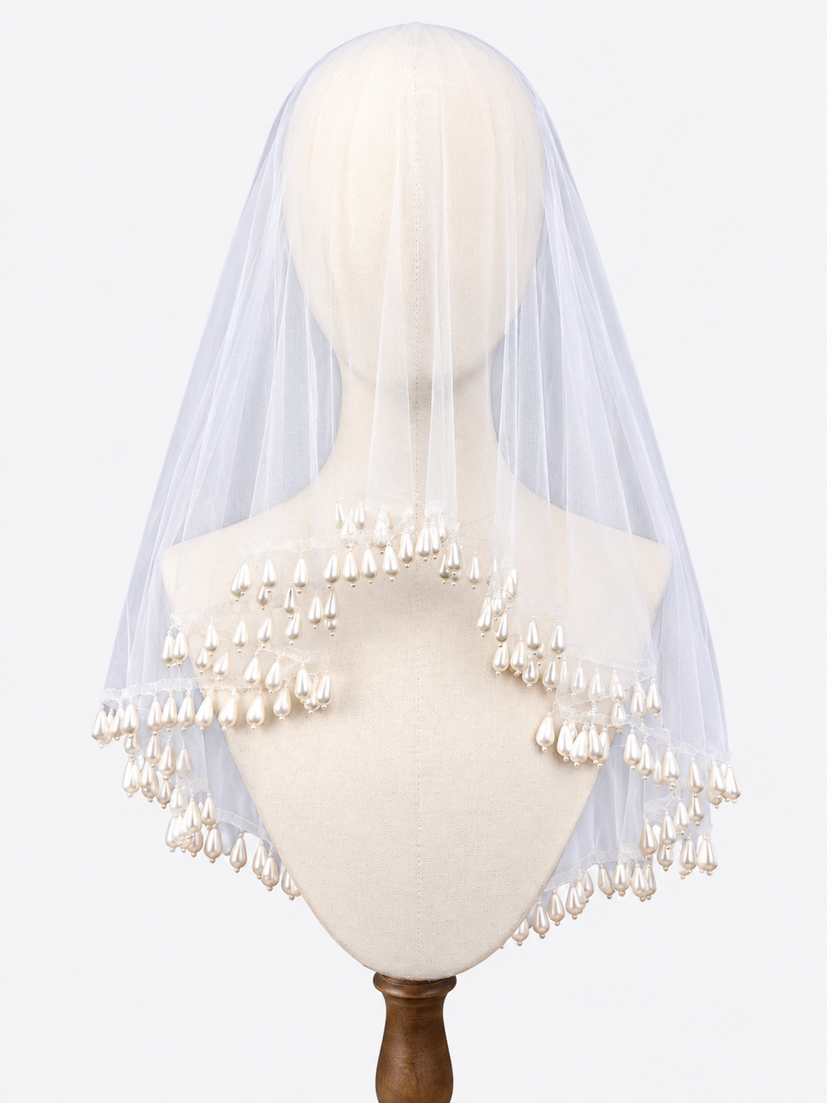Romantic Teardrop Pearl Fringe Bridal Wedding Veil