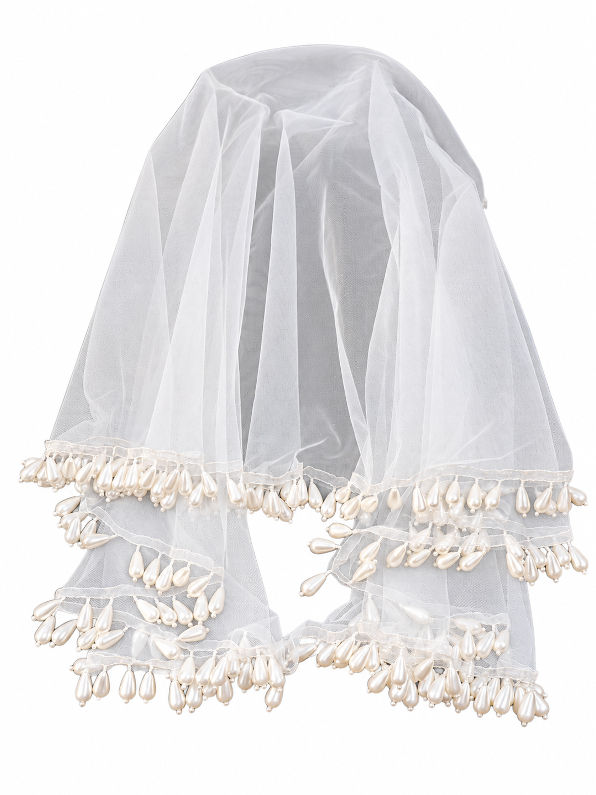 Romantic Teardrop Pearl Fringe Bridal Wedding Veil