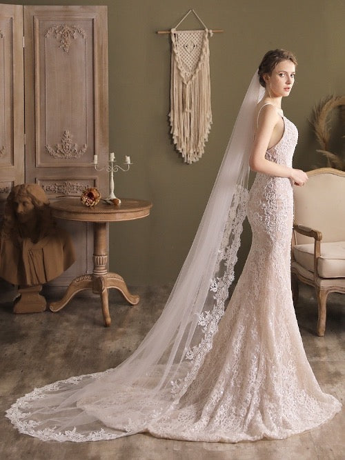 Cathedral Length Bridal Veil-Lace Edging